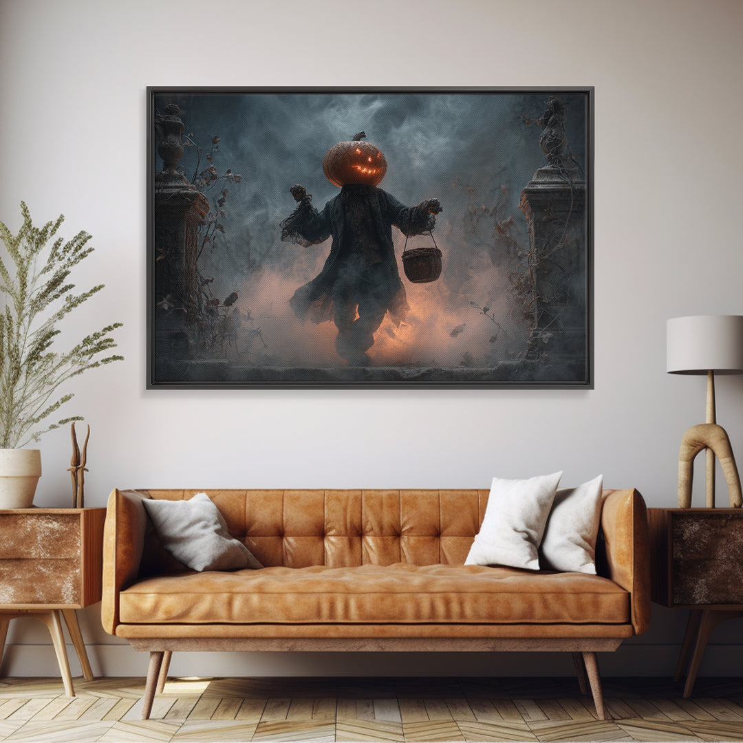 The Pumpkin-Headed Child, Landscape Wall Art, Dark Fantasy Wall Art, Canvas Print, Halloween Wall Decor, Gothic Home Decor