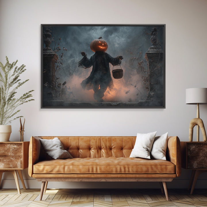 The Pumpkin-Headed Child, Landscape Wall Art, Dark Fantasy Wall Art, Canvas Print, Halloween Wall Decor, Gothic Home Decor