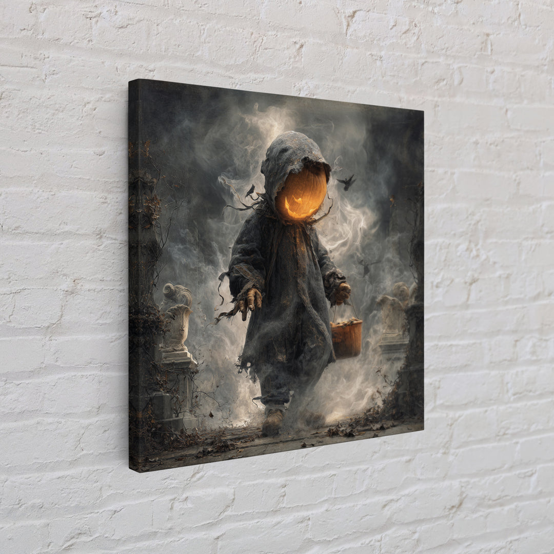 The Pumpkin-Headed Child, Square Wall Art, Haunted Gothic Art, Framed Canvas Print, Halloween Wall Decor, Gothic Home Decor
