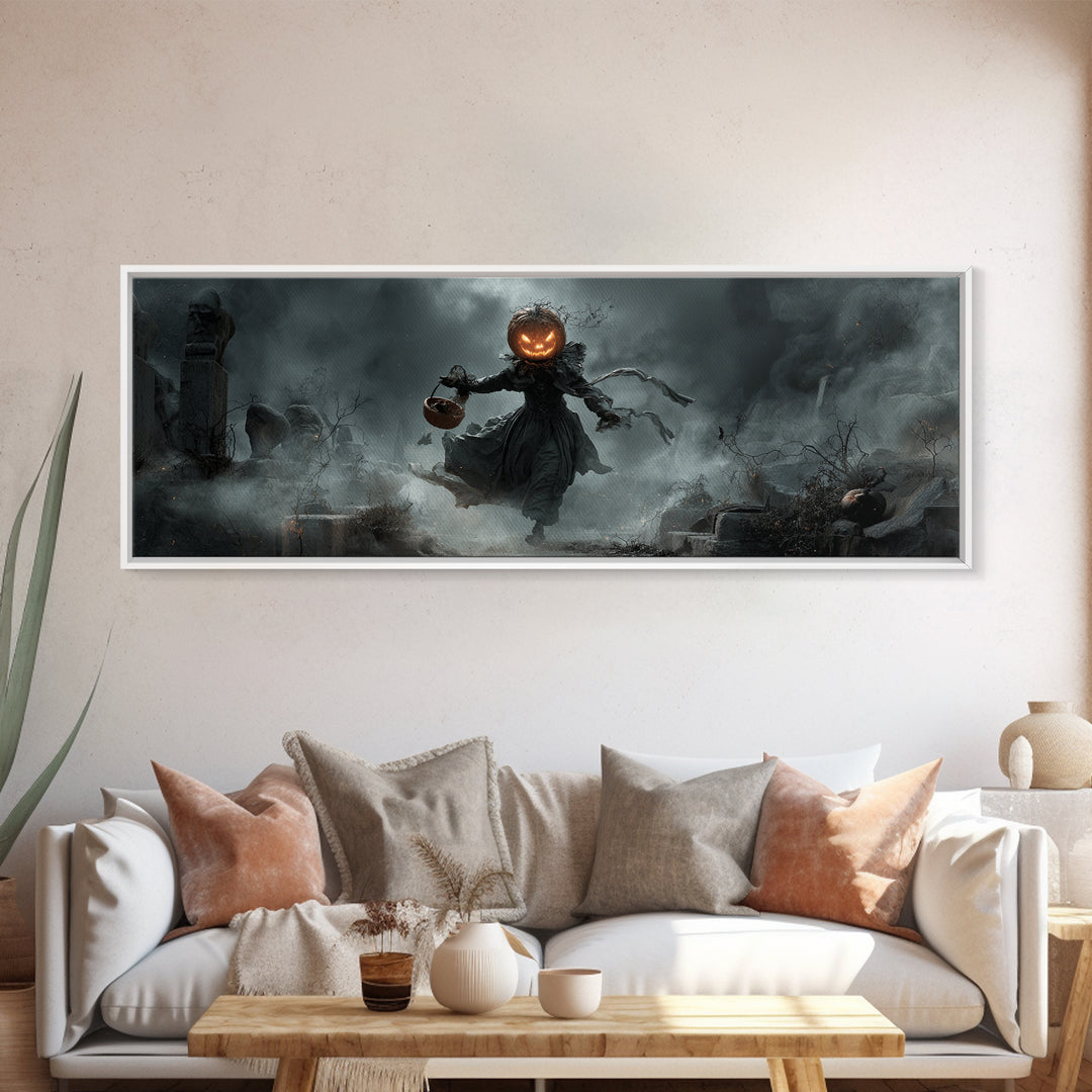 The Pumpkin-Headed Child, Extra Wide Wall Art, Dark Fantasy Wall Art, Canvas Print, Halloween Wall Decor, Gothic Home Decor