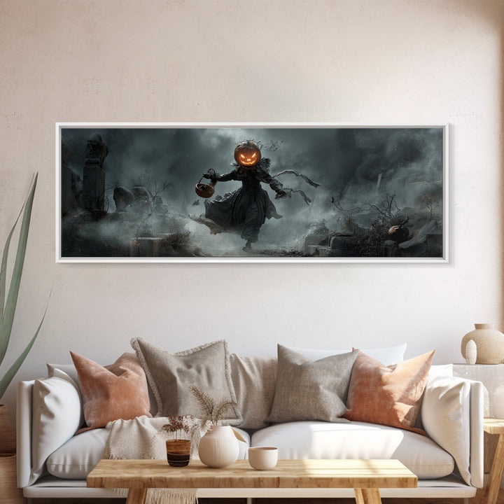 The Pumpkin-Headed Child, Extra Wide Wall Art, Dark Fantasy Wall Art, Canvas Print, Halloween Wall Decor, Gothic Home Decor
