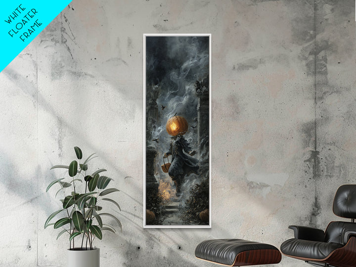 The Pumpkin-Headed Child, Tall Narrow Wall Art, Haunted Gothic Art, Framed Canvas Print, Halloween Wall Decor, Gothic Home Decor