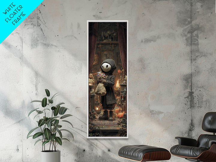 The Masked Candy Collector, Tall Narrow Wall Art, Spooky Home Decor, Canvas Print, Halloween Wall Decor, Gothic Home Decor, Horror Wall Art