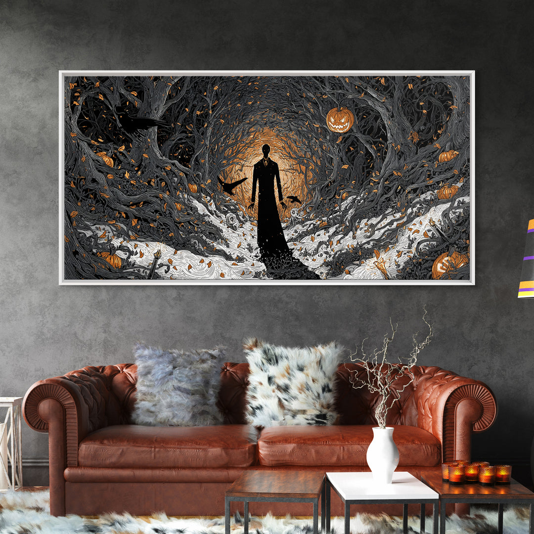 The Shadow Person, Wide Panoramic Art, Dark Halloween Decor, Canvas Print, Halloween Wall Decor, Gothic Home Decor, Collectible Wall Decor