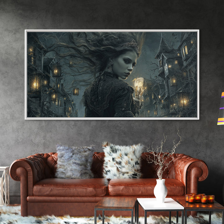 The Banshee Singer, Wide Panoramic Art, Macabre Wall Art, Framed Canvas Print, Halloween Wall Decor, Gothic Home Decor, Spooky Wall Decor