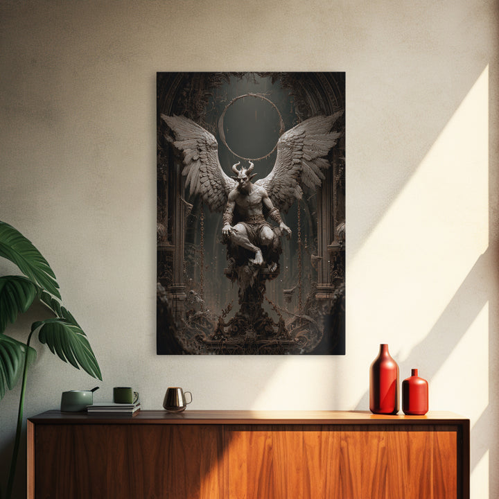 The Gargoyle Sentinel, Vertical Wall Art, Gothic Horror Wall Art, Framed Canvas Print, Halloween Wall Decor, Gothic Home Decor