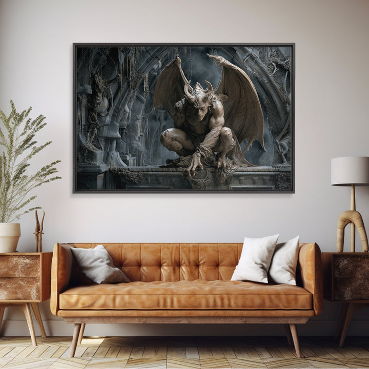 The Gargoyle Sentinel, Landscape Wall Art, Spooky Home Decor, Canvas Print, Halloween Wall Decor, Gothic Home Decor, Halloween Wall Art