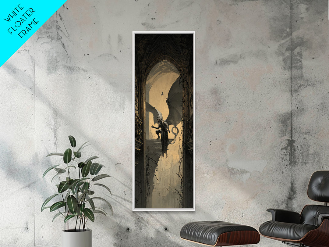 The Gargoyle Sentinel, Tall Narrow Wall Art, Dark Halloween Decor, Canvas Print, Halloween Wall Decor, Gothic Home Decor, Dark Fantasy Art