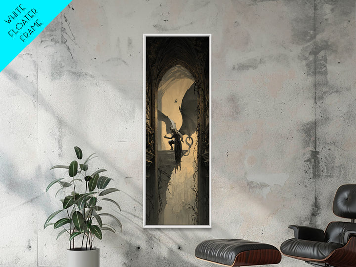 The Gargoyle Sentinel, Tall Narrow Wall Art, Dark Halloween Decor, Canvas Print, Halloween Wall Decor, Gothic Home Decor, Dark Fantasy Art