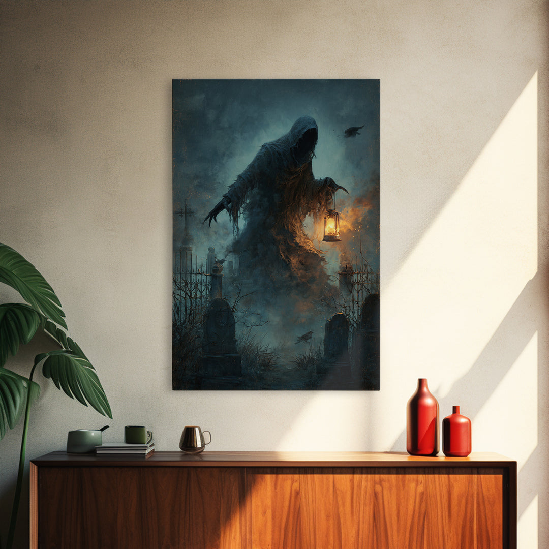 The Tattered Wraith, Vertical Wall Art, Gothic Horror Wall Art, Framed Canvas Print, Halloween Wall Decor, Gothic Home Decor