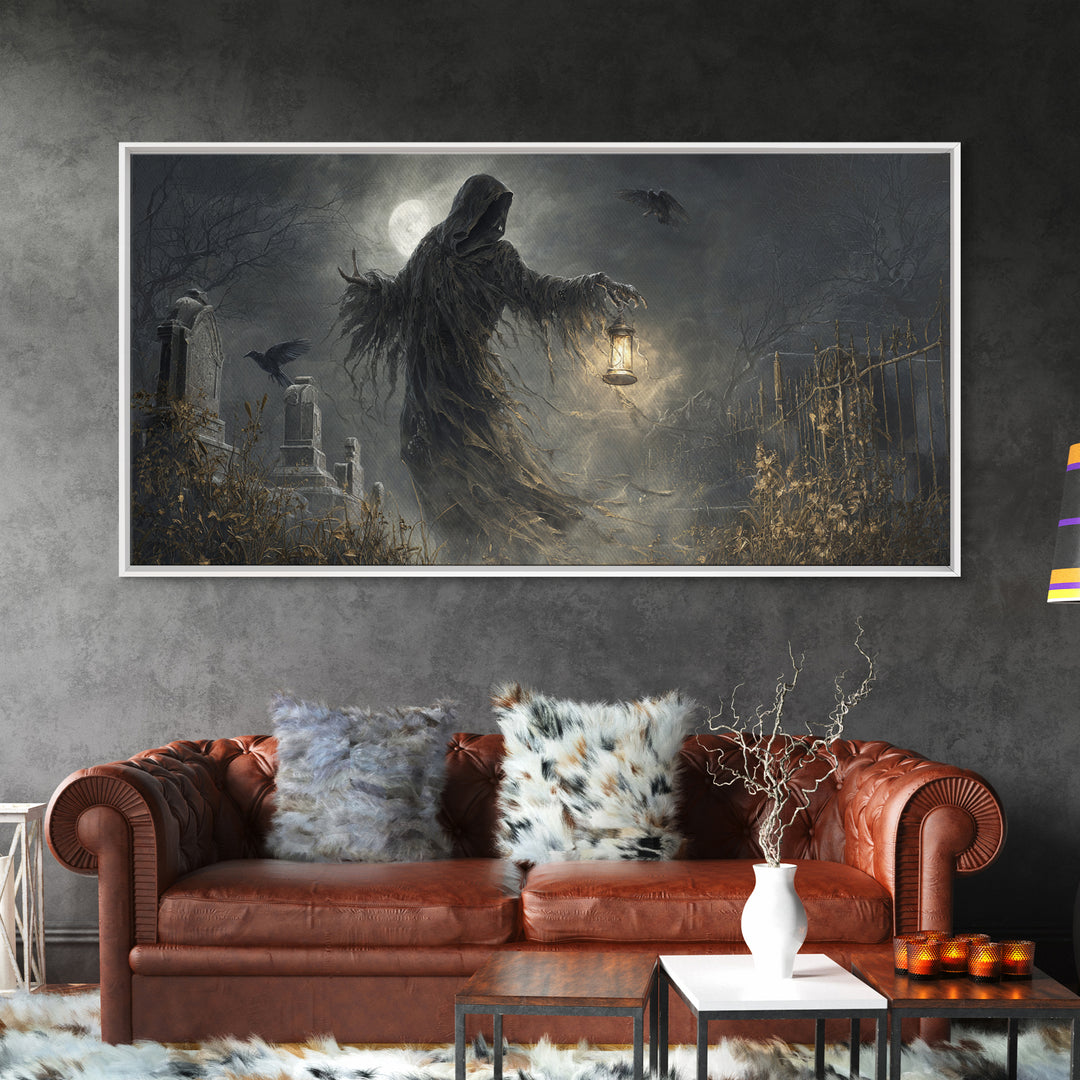 The Tattered Wraith, Wide Panoramic Art, Haunted Gothic Art, Framed Canvas Print, Halloween Wall Decor, Gothic Home Decor