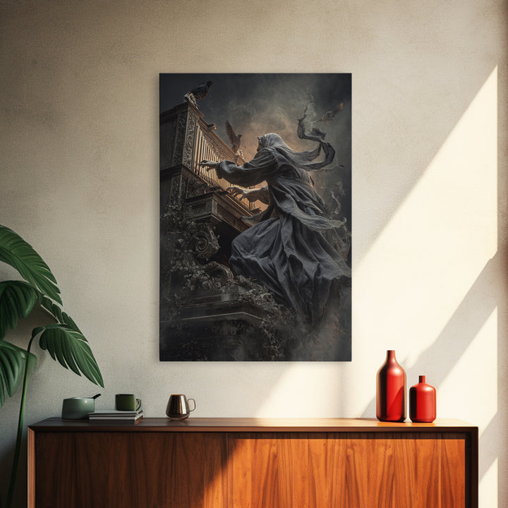 The Phantom Organist, Vertical Wall Art, Gothic Horror Wall Art, Framed Canvas Print, Halloween Wall Decor, Gothic Home Decor