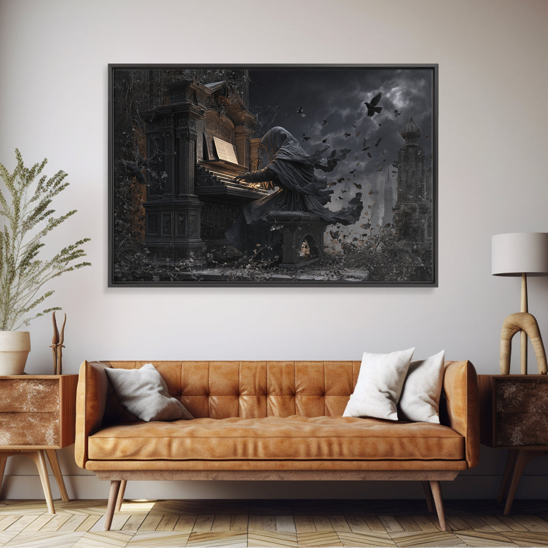 The Phantom Organist, Landscape Wall Art, Macabre Wall Art, Framed Canvas Print, Halloween Wall Decor, Gothic Home Decor, Spooky Wall Decor