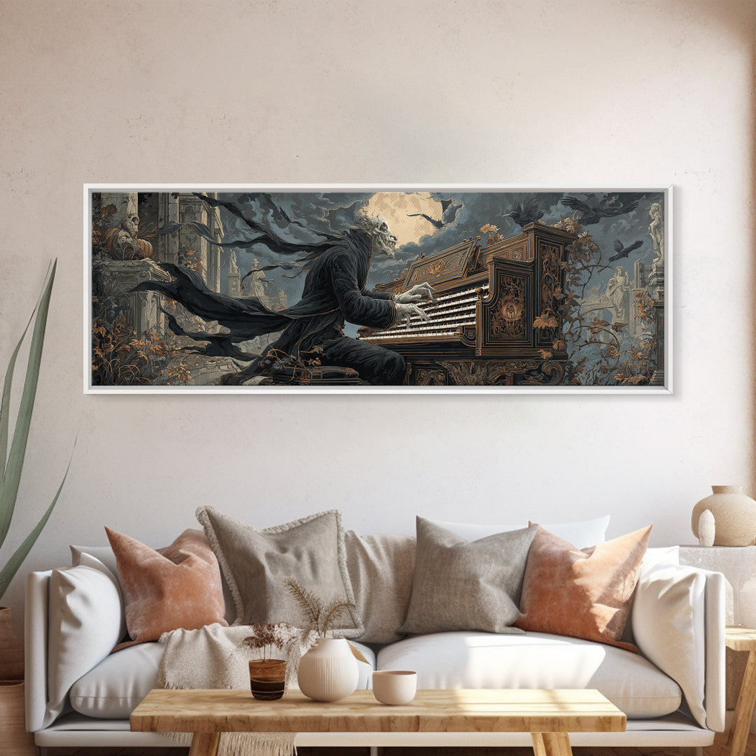 The Phantom Organist, Extra Wide Wall Art, Dark Halloween Decor, Canvas Print, Halloween Wall Decor, Gothic Home Decor, Spooky Wall Decor