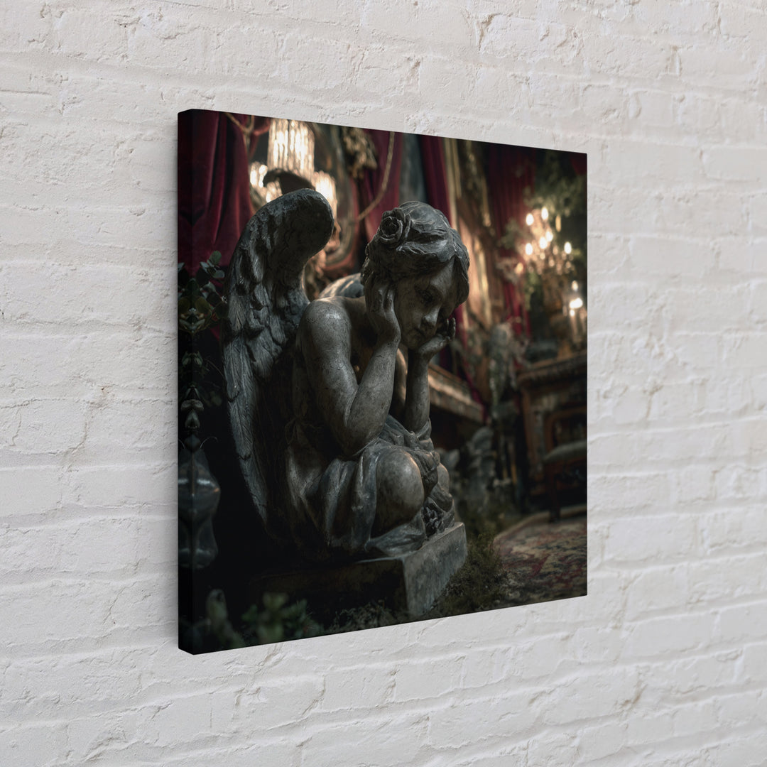 The Weeping Cemetery Angel, Square Wall Art, Dark Halloween Decor, Canvas Print, Halloween Wall Decor, Gothic Home Decor, Macabre Wall Art