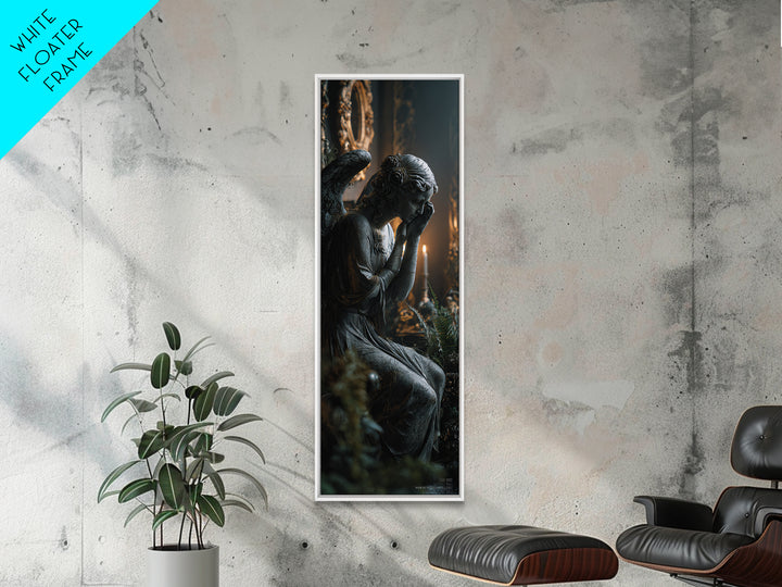 The Weeping Cemetery Angel, Tall Narrow Wall Art, Dark Halloween Decor, Canvas Print, Halloween Wall Decor, Gothic Home Decor