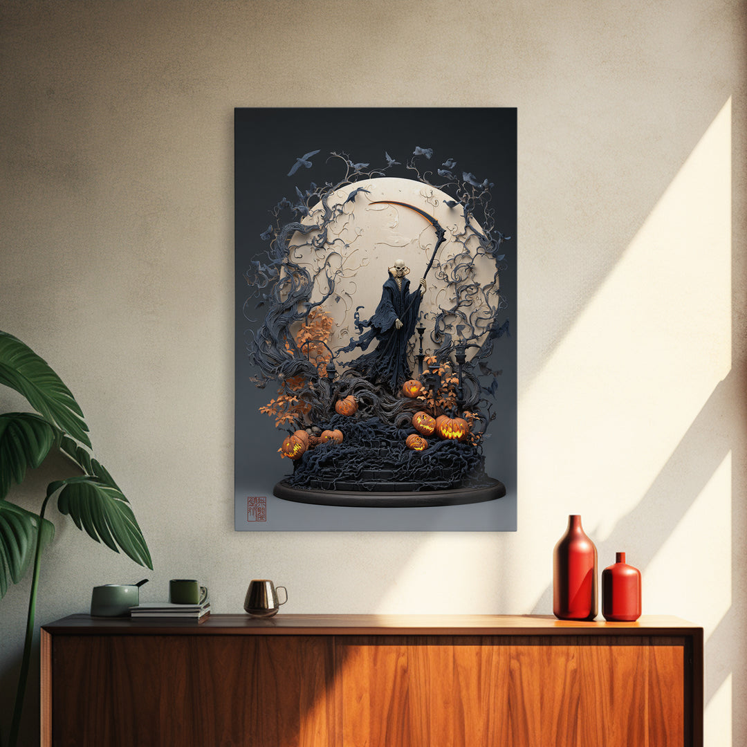 The Fog-Bound Reaper, Vertical Wall Art, Spooky Home Decor, Canvas Print, Halloween Wall Decor, Gothic Home Decor, Halloween Decor