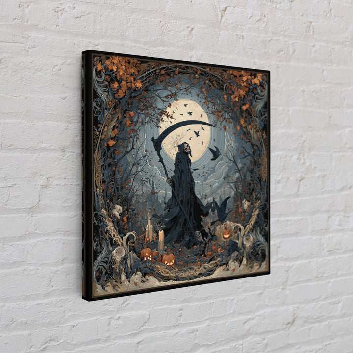 The Fog-Bound Reaper, Square Wall Art, Macabre Wall Art, Framed Canvas Print, Halloween Wall Decor, Gothic Home Decor, Horror Wall Art