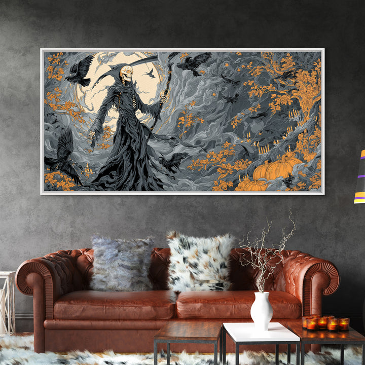 The Fog-Bound Reaper, Wide Panoramic Art, Spooky Home Decor, Canvas Print, Halloween Wall Decor, Gothic Home Decor, Statement Wall Art