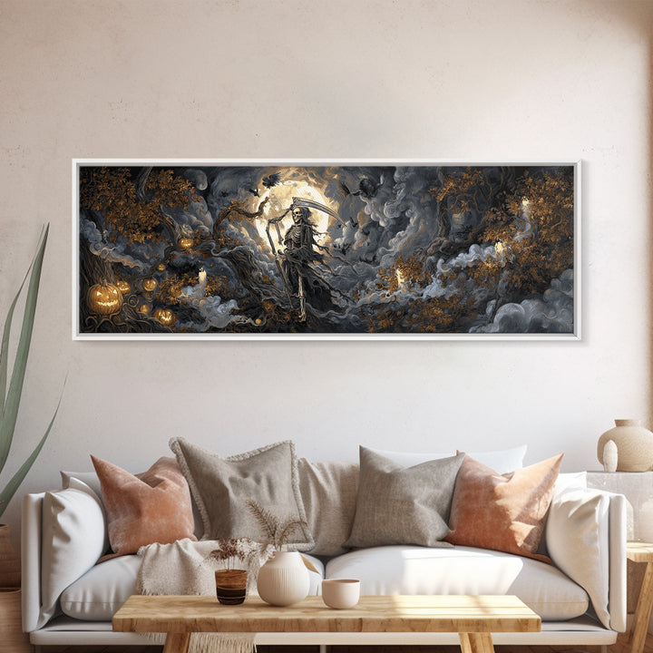 The Fog-Bound Reaper, Extra Wide Wall Art, Haunted Gothic Art, Framed Canvas Print, Halloween Wall Decor, Gothic Home Decor