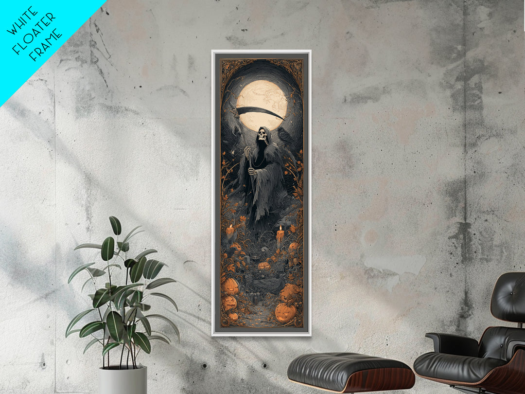 The Fog-Bound Reaper, Tall Narrow Wall Art, Spooky Home Decor, Canvas Print, Halloween Wall Decor, Gothic Home Decor, Halloween Wall Art