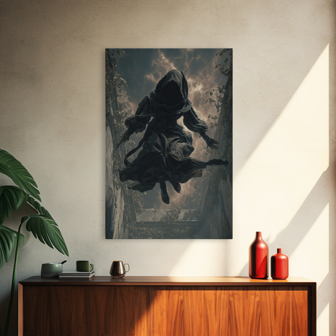 The Attic Whisperer, Vertical Wall Art, Haunted Gothic Art, Framed Canvas Print, Halloween Wall Decor, Gothic Home Decor, Spooky Wall Decor