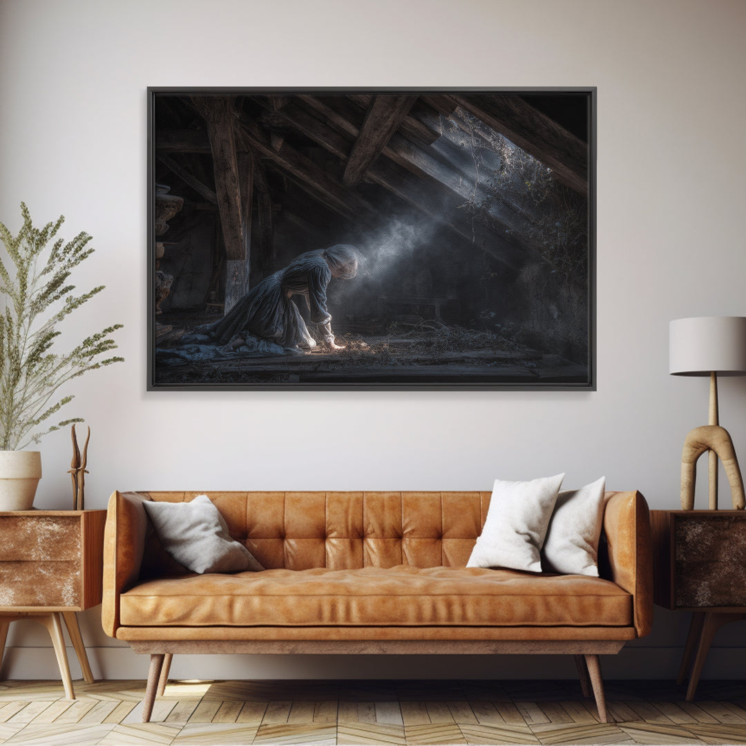 The Attic Whisperer, Landscape Wall Art, Haunted Gothic Art, Framed Canvas Print, Halloween Wall Decor, Gothic Home Decor, Horror Wall Art