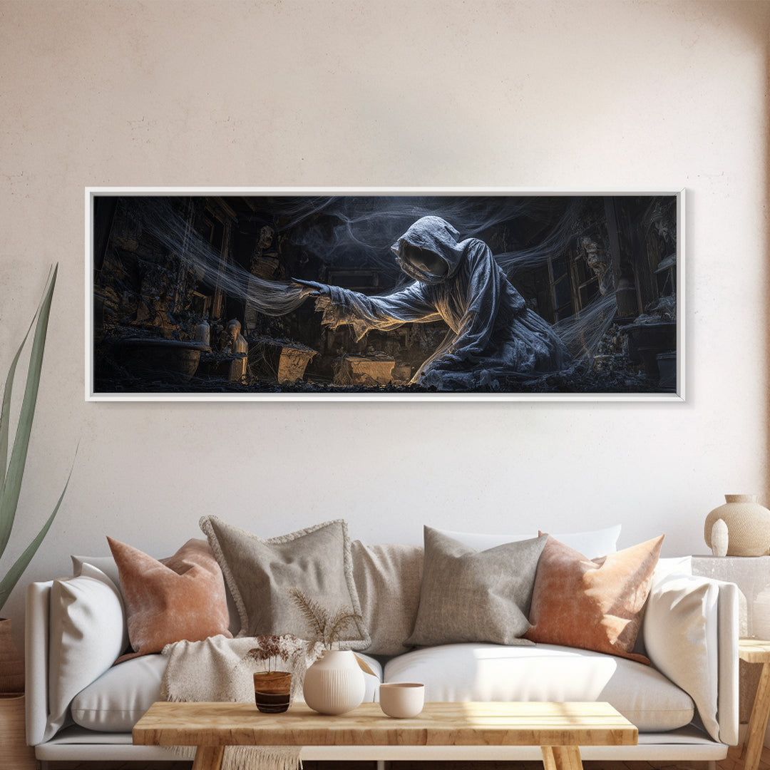 The Attic Whisperer, Extra Wide Wall Art, Gothic Horror Wall Art, Framed Canvas Print, Halloween Wall Decor, Gothic Home Decor