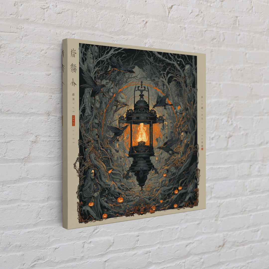 The Lantern Specter, Square Wall Art, Gothic Horror Wall Art, Framed Canvas Print, Halloween Wall Decor, Gothic Home Decor, Halloween Decor