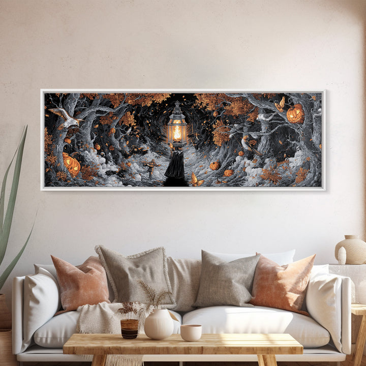 The Lantern Specter, Extra Wide Wall Art, Gothic Horror Wall Art, Framed Canvas Print, Halloween Wall Decor, Gothic Home Decor