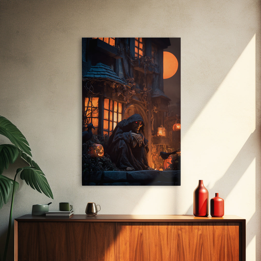 The Red-Eyed Night Hag, Vertical Wall Art, Gothic Horror Wall Art, Framed Canvas Print, Halloween Wall Decor, Gothic Home Decor