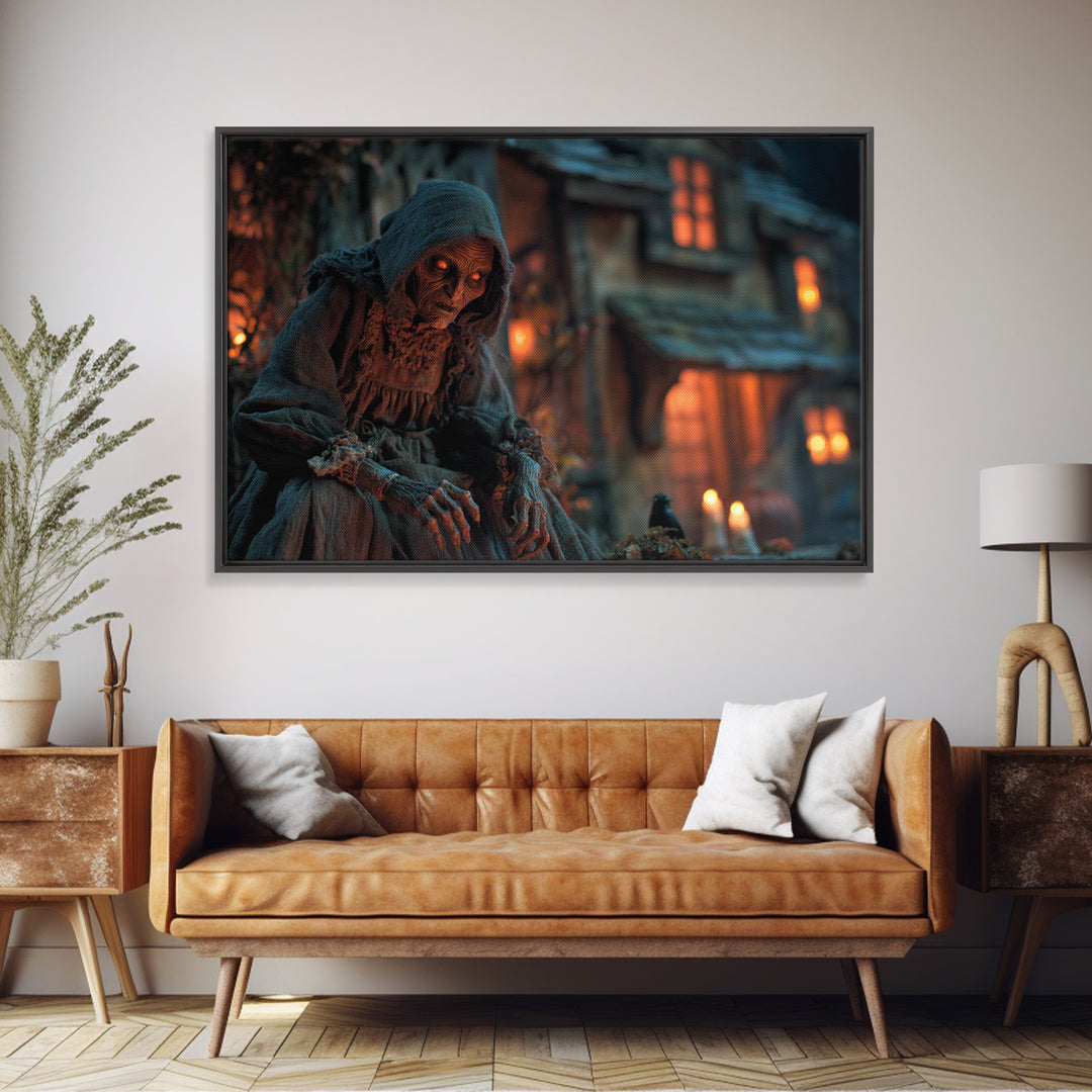 The Red-Eyed Night Hag, Landscape Wall Art, Spooky Home Decor, Canvas Print, Halloween Wall Decor, Gothic Home Decor, Dark Fantasy Art