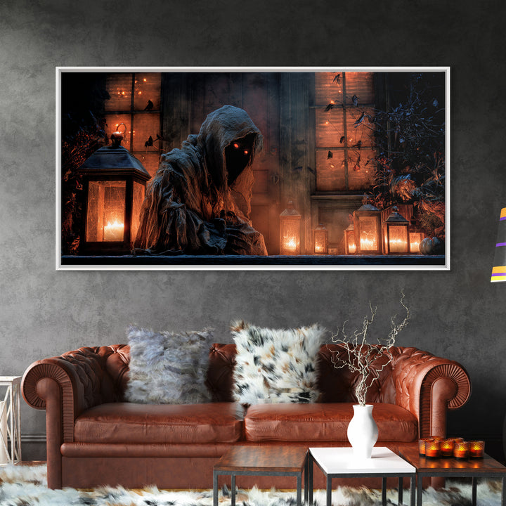 The Red-Eyed Night Hag, Wide Panoramic Art, Dark Halloween Decor, Canvas Print, Halloween Wall Decor, Gothic Home Decor, Horror Wall Art