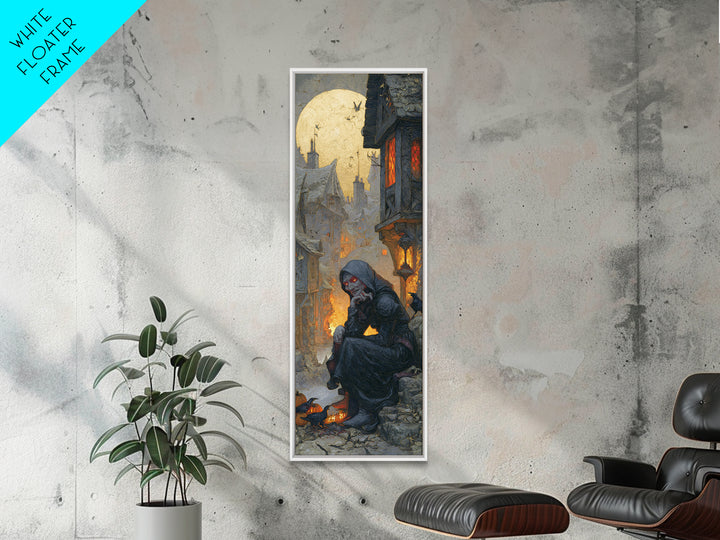The Red-Eyed Night Hag, Tall Narrow Wall Art, Spooky Home Decor, Canvas Print, Halloween Wall Decor, Gothic Home Decor