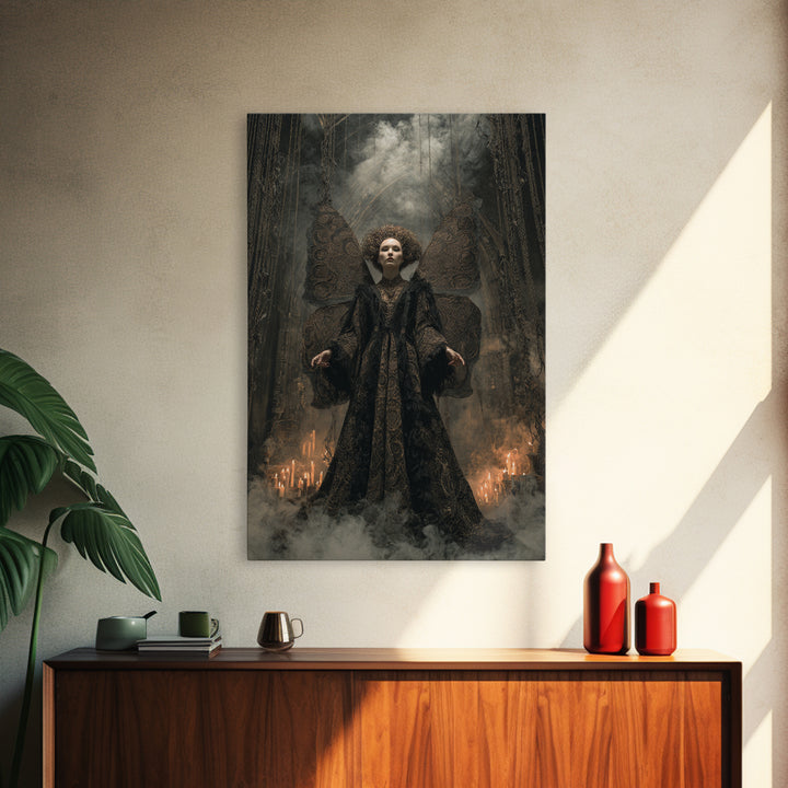 The Velvet Moth Witch, Vertical Wall Art, Macabre Wall Art, Framed Canvas Print, Halloween Wall Decor, Gothic Home Decor, Halloween Decor