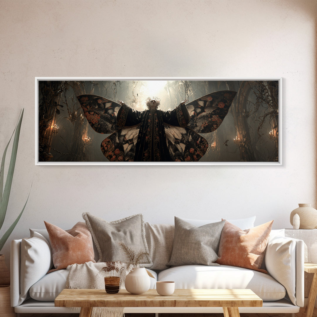 The Velvet Moth Witch, Extra Wide Wall Art, Gothic Horror Wall Art, Framed Canvas Print, Halloween Wall Decor, Gothic Home Decor