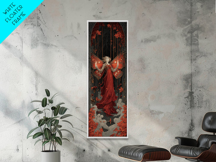 The Velvet Moth Witch, Tall Narrow Wall Art, Macabre Wall Art, Framed Canvas Print, Halloween Wall Decor, Gothic Home Decor