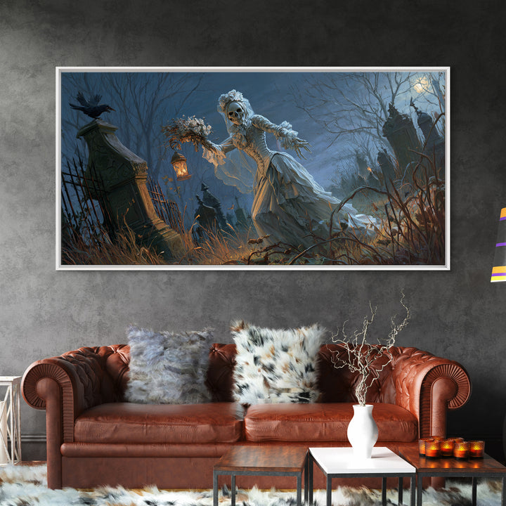 The Ghostly Groom, Wide Panoramic Art, Haunted Gothic Art, Framed Canvas Print, Halloween Wall Decor, Gothic Home Decor, Spooky Wall Decor