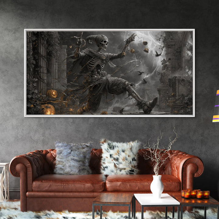 The Phantom Jester, Wide Panoramic Art, Spooky Home Decor, Canvas Print, Halloween Wall Decor, Gothic Home Decor, Collectible Wall Decor