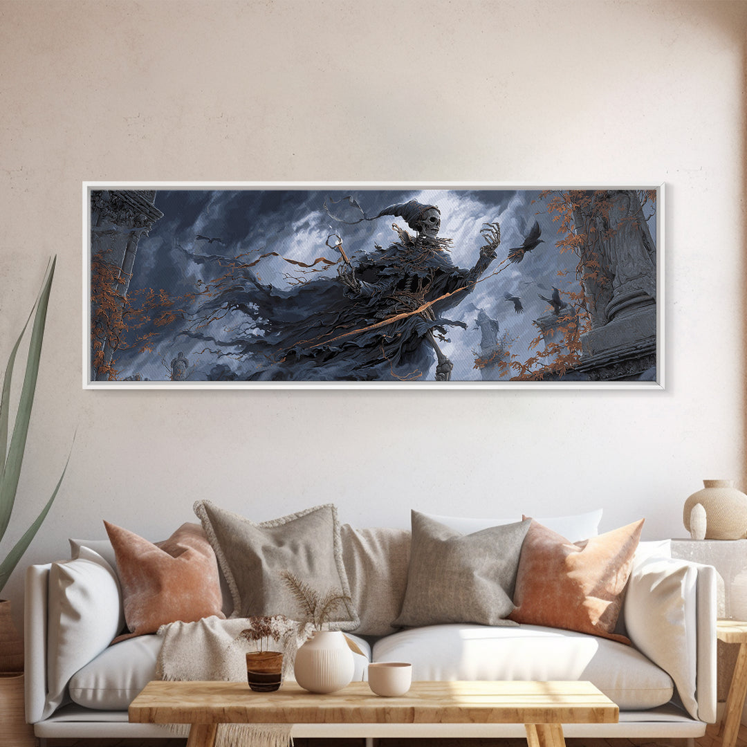 The Phantom Jester, Extra Wide Wall Art, Dark Fantasy Wall Art, Canvas Print, Halloween Wall Decor, Gothic Home Decor
