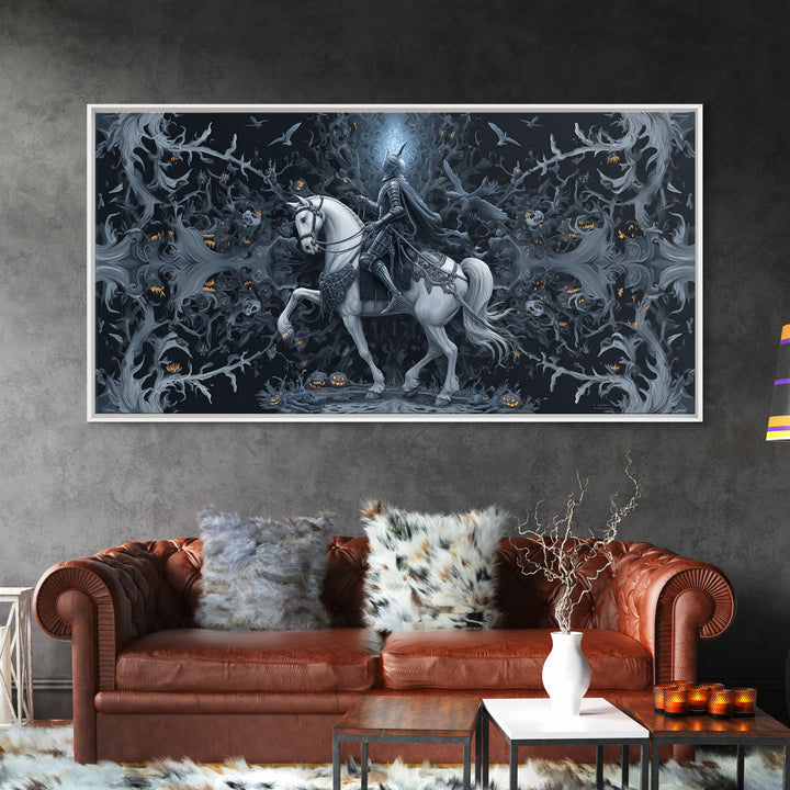 The Spectral Knight, Wide Panoramic Art, Spooky Home Decor, Canvas Print, Halloween Wall Decor, Gothic Home Decor, Spooky Wall Decor