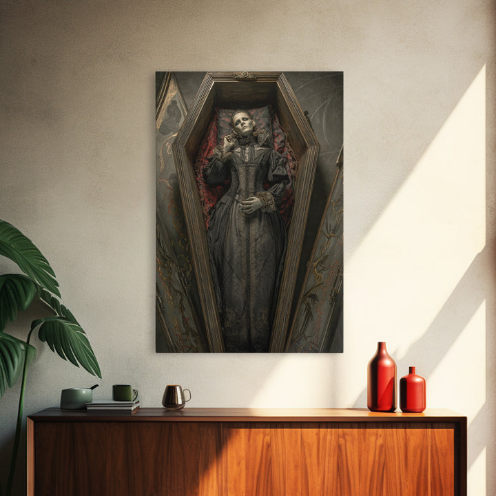 The Coffin Sleeper, Vertical Wall Art, Gothic Horror Wall Art, Framed Canvas Print, Halloween Wall Decor, Gothic Home Decor