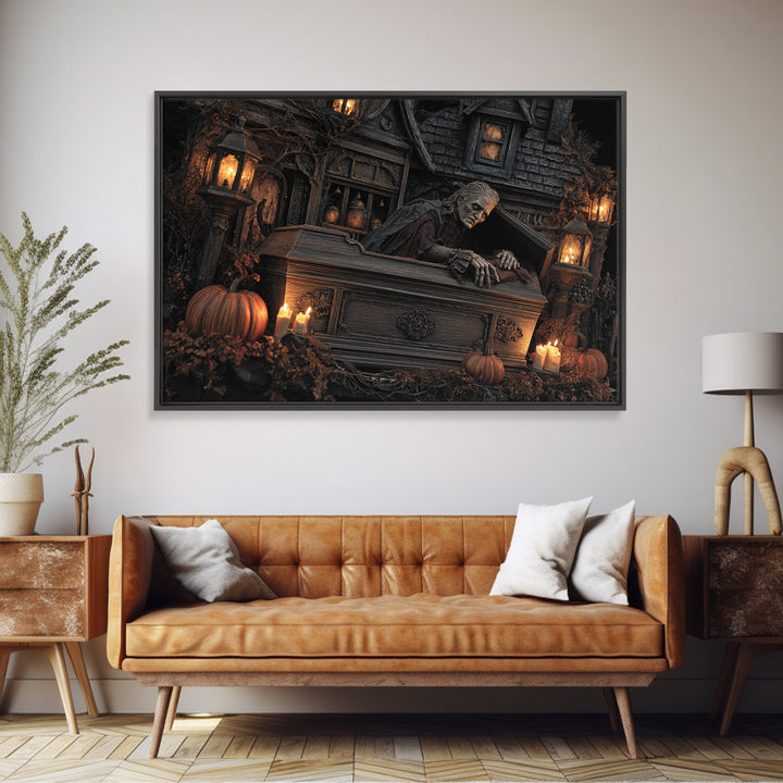The Coffin Sleeper, Landscape Wall Art, Gothic Horror Wall Art, Framed Canvas Print, Halloween Wall Decor, Gothic Home Decor