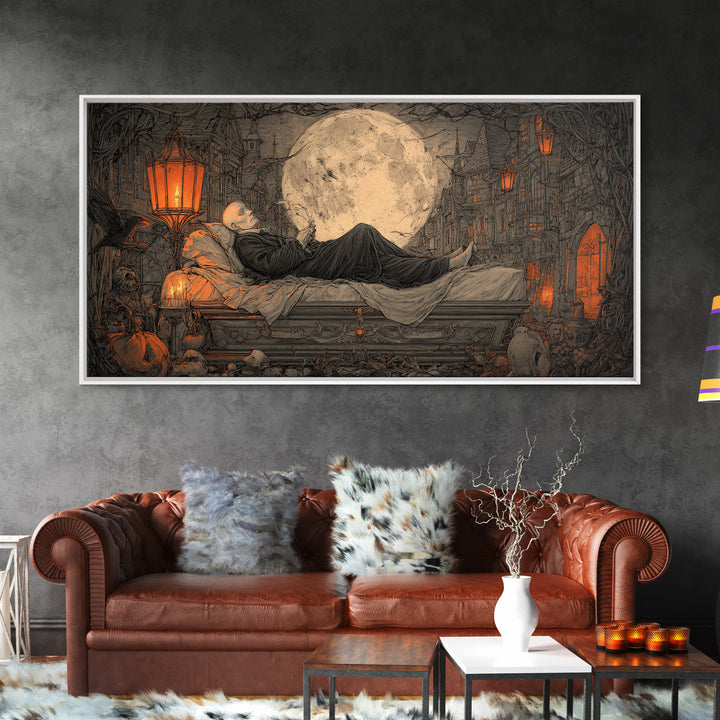 The Coffin Sleeper, Wide Panoramic Art, Dark Halloween Decor, Canvas Print, Halloween Wall Decor, Gothic Home Decor, Statement Wall Art