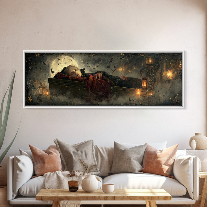 The Coffin Sleeper, Extra Wide Wall Art, Gothic Horror Wall Art, Framed Canvas Print, Halloween Wall Decor, Gothic Home Decor