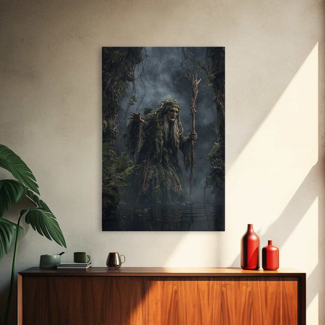 The Swamp Witch, Vertical Wall Art, Dark Halloween Decor, Canvas Print, Halloween Wall Decor, Gothic Home Decor, Seasonal Home Decor
