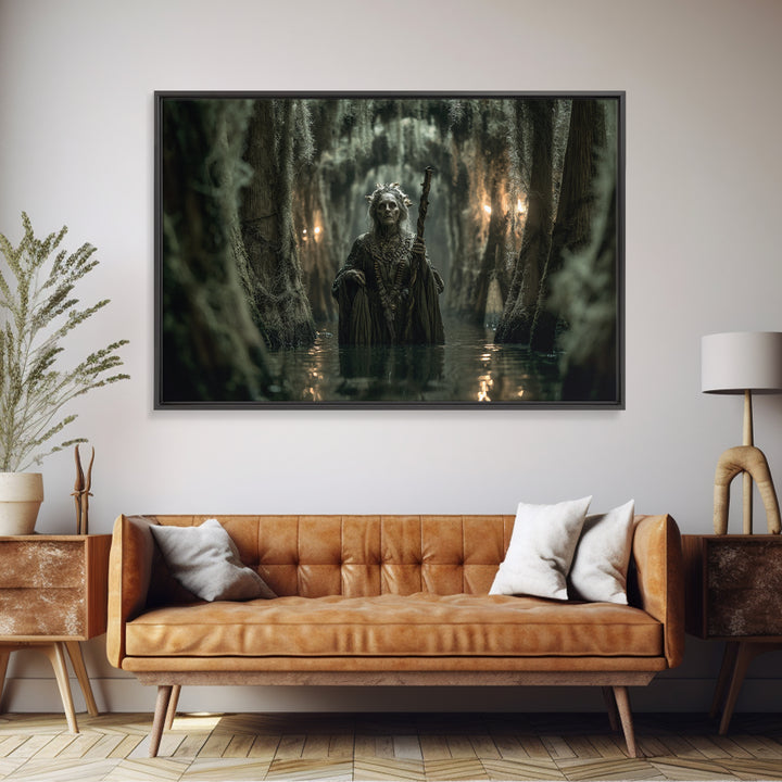 The Swamp Witch, Landscape Wall Art, Gothic Horror Wall Art, Framed Canvas Print, Halloween Wall Decor, Gothic Home Decor