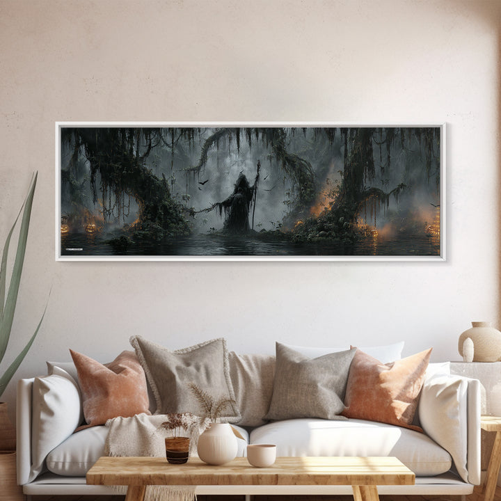 The Swamp Witch, Extra Wide Wall Art, Spooky Home Decor, Canvas Print, Halloween Wall Decor, Gothic Home Decor, Macabre Wall Art