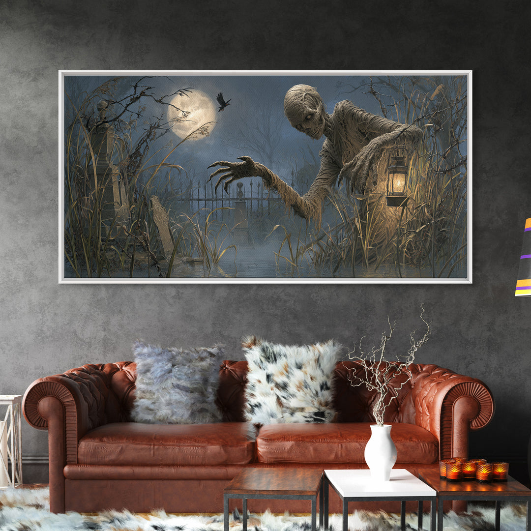 The Bog Mummy, Wide Panoramic Art, Dark Fantasy Wall Art, Canvas Print, Halloween Wall Decor, Gothic Home Decor, Dark Fantasy Art