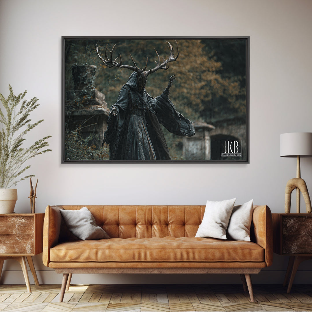 The Antlered Forest Spirit, Landscape Wall Art, Dark Halloween Decor, Canvas Print, Halloween Wall Decor, Gothic Home Decor